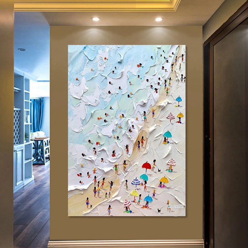 Peinture à l'huile coucher de soleil mer toile sans cadre moderne