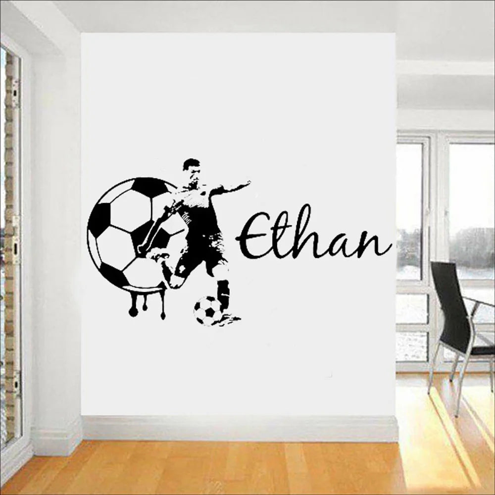 Autocollant mural football personnalisé pour chambre de garçon en couleur bleu
