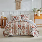 Parure de lit matelassée microfibre imprimé floral patchwork blanc