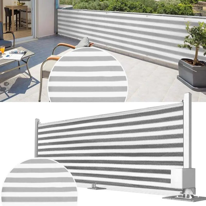 Voile d'ombrage rayée HDPE blanche sur balcon