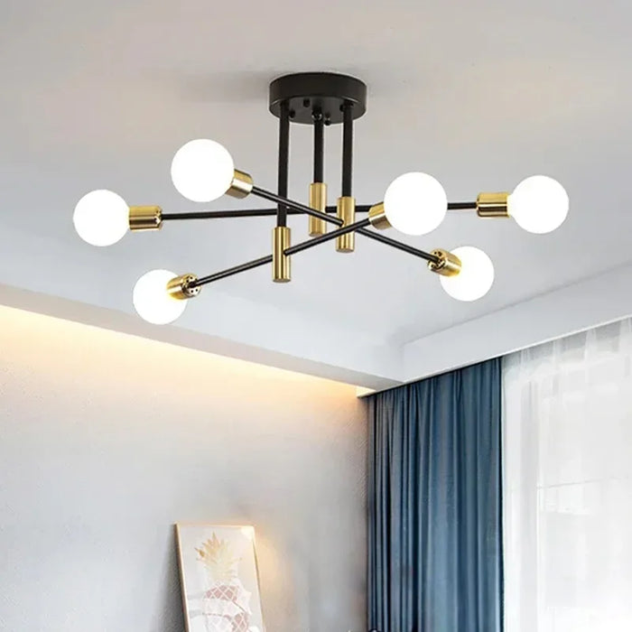 Lampe à suspension moderne multi-têtes couleur brune dans un salon élégant