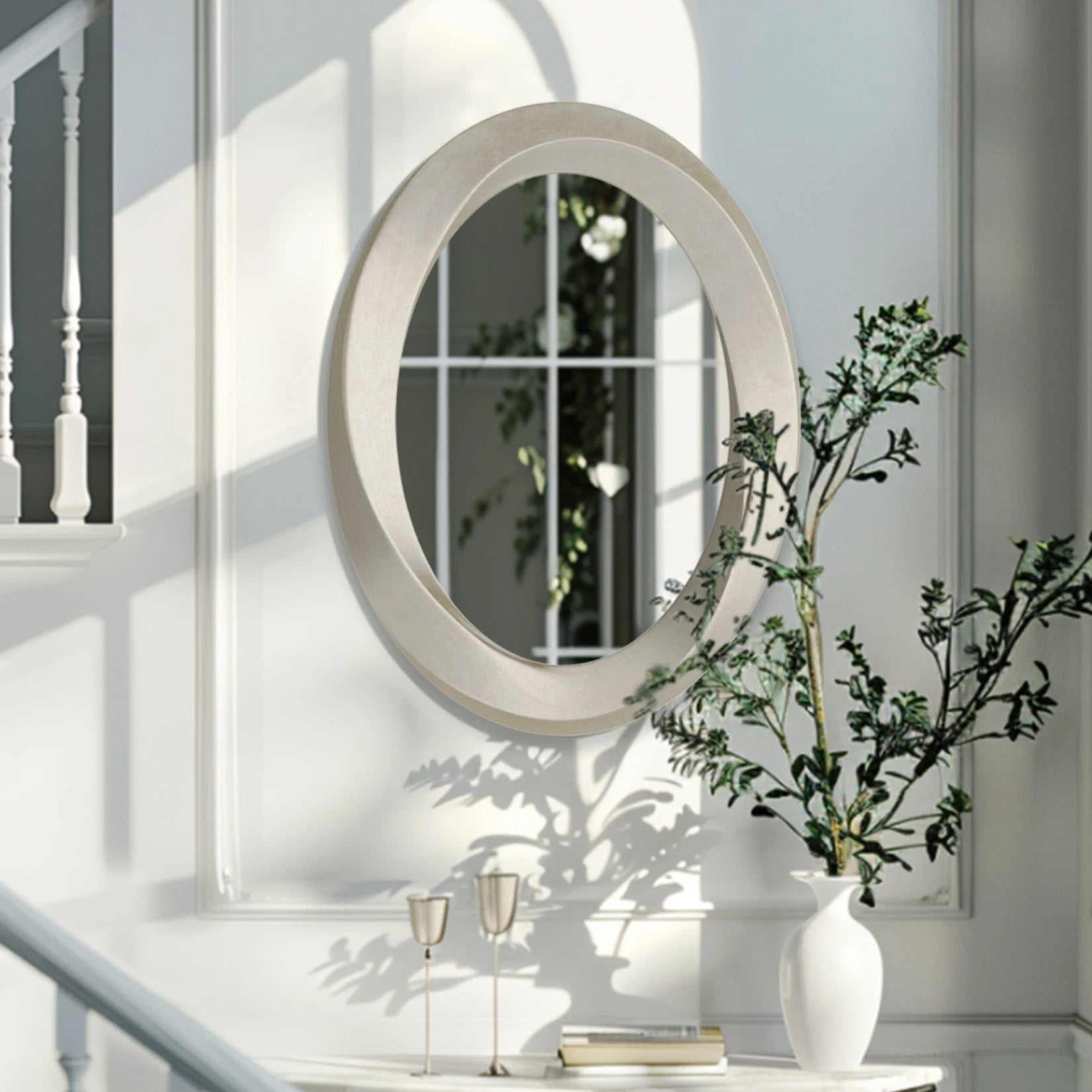 Grand miroir baroque ovale cadre laiton 62x62 cm