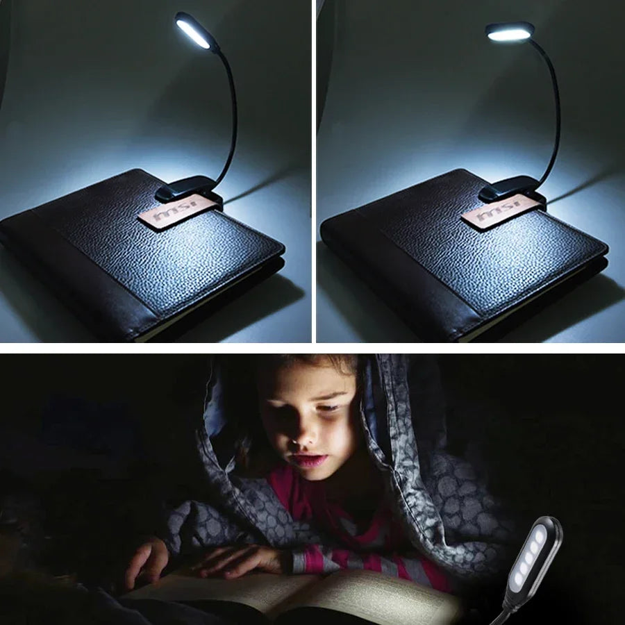 Détail de la pince ajustable de la lampe de lecture