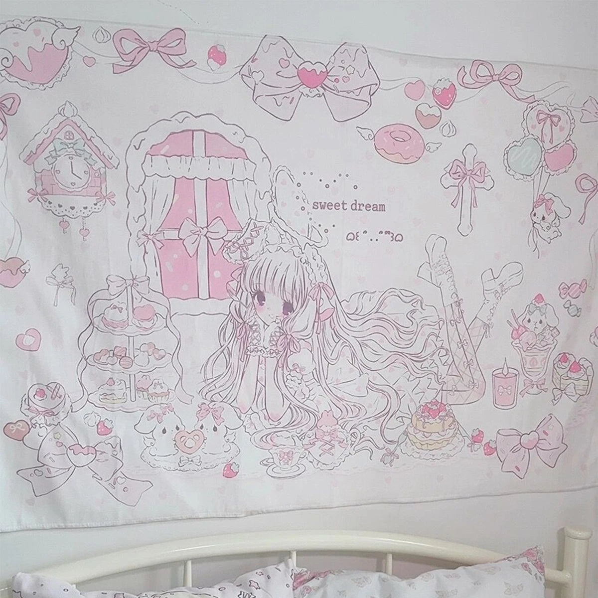 Tenture murale rose avec dessin animé coréen