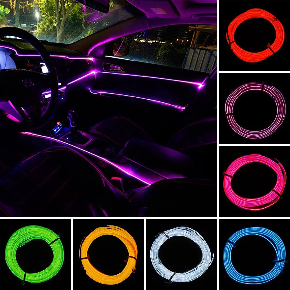 Ruban LED flexible éclairant l'habitacle d'une voiture la nuit