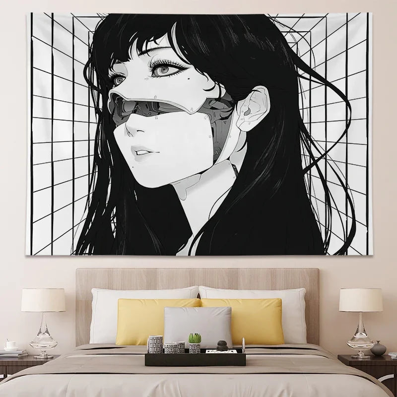 Tenture murale personnalisable dans différentes tailles sur un mur blanc