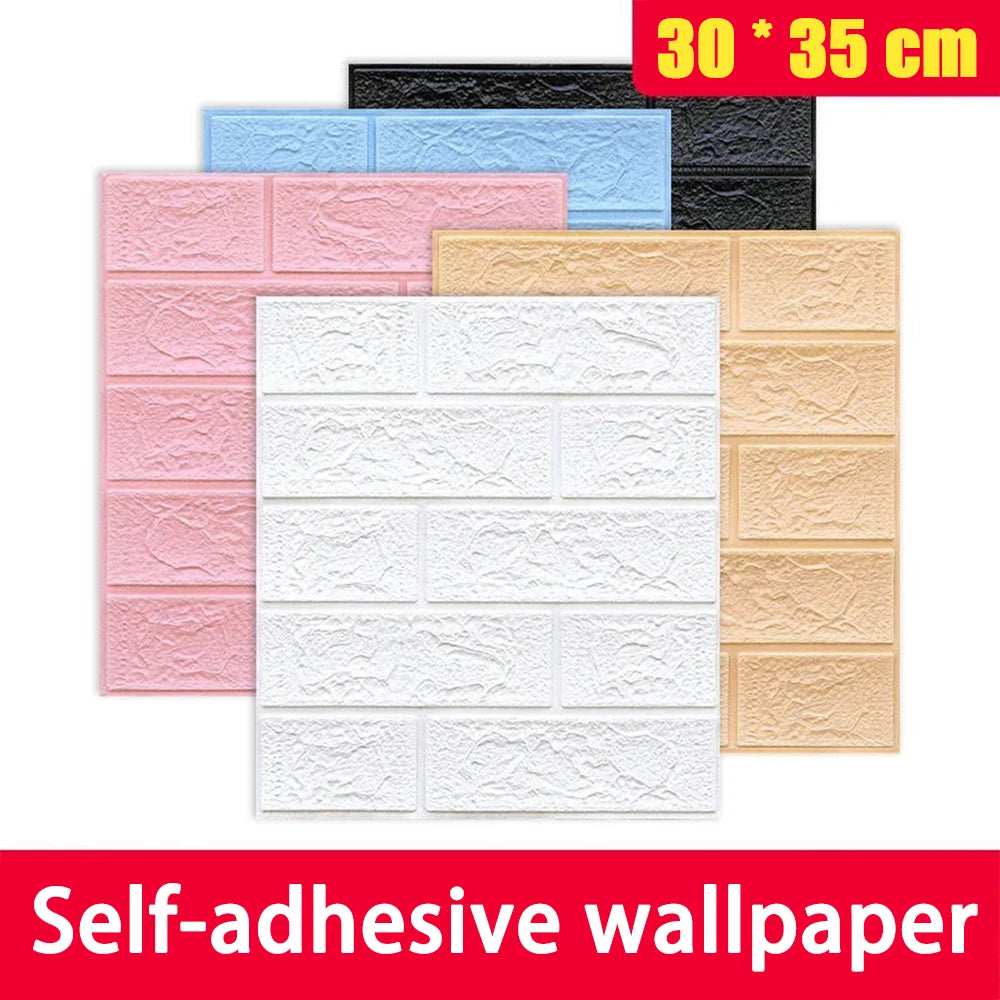 Papier peint auto-adhésif 3D effet brique blanc