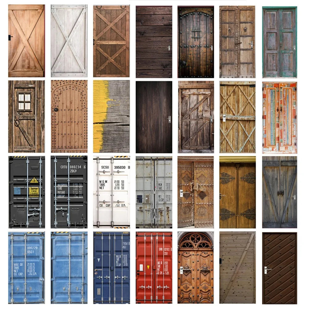 Autocollant de porte vintage en bois effet PVC posé sur une porte blanche