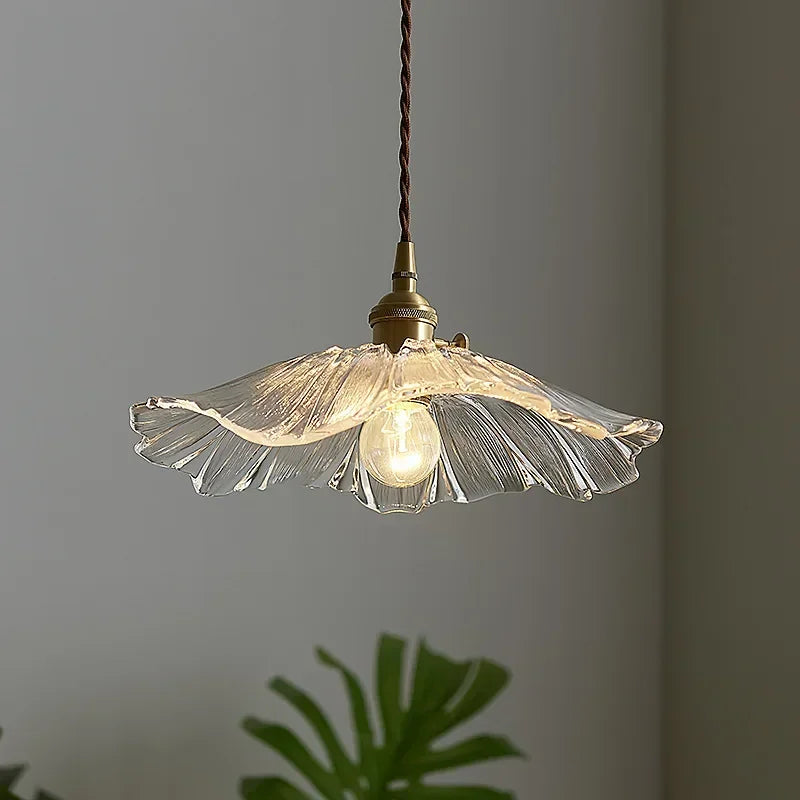 Suspension fleur vintage en verre brun