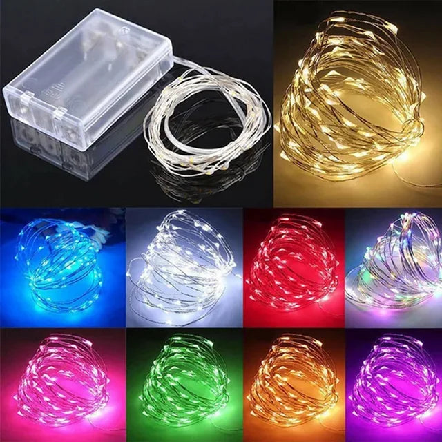Guirlande lumineuse LED en fil de cuivre allumée dans une chambre
