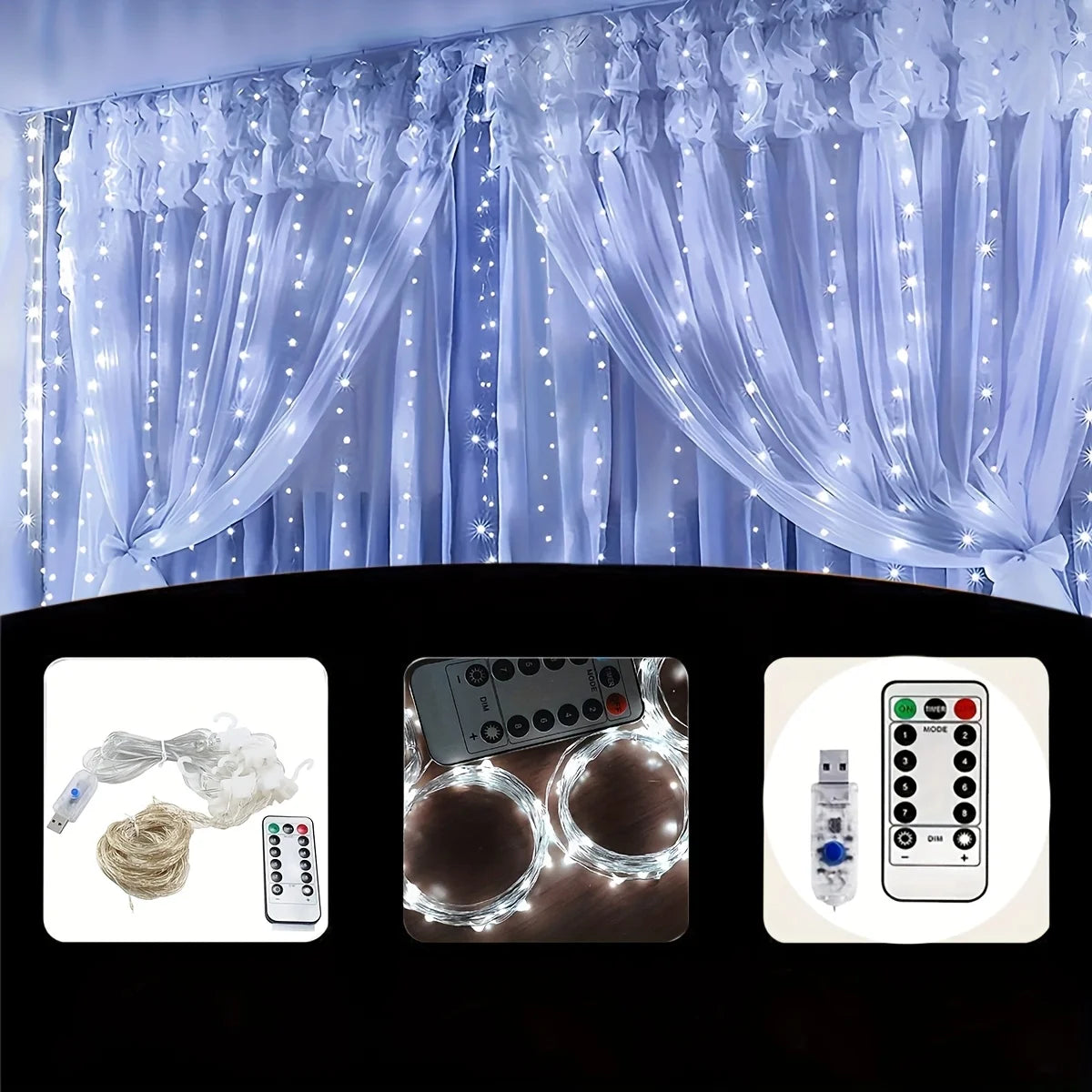 Télécommande USB de la guirlande rideau lumineuse sur une table