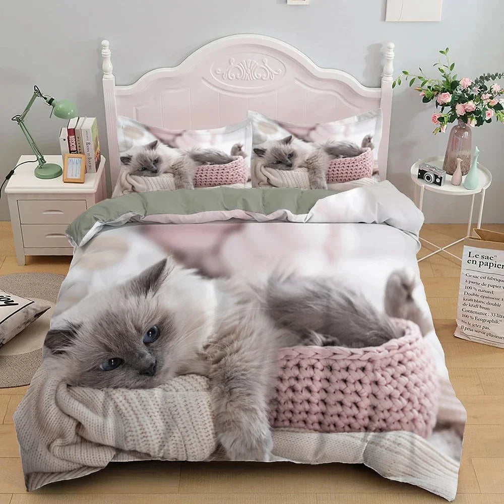 Housse de couette chat impression 3D motif chaton