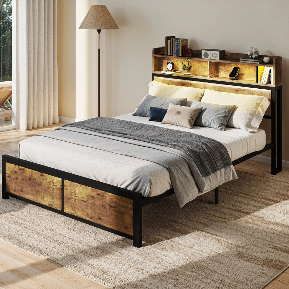 Chambre décorée avec le cadre de lit super king et textiles assortis