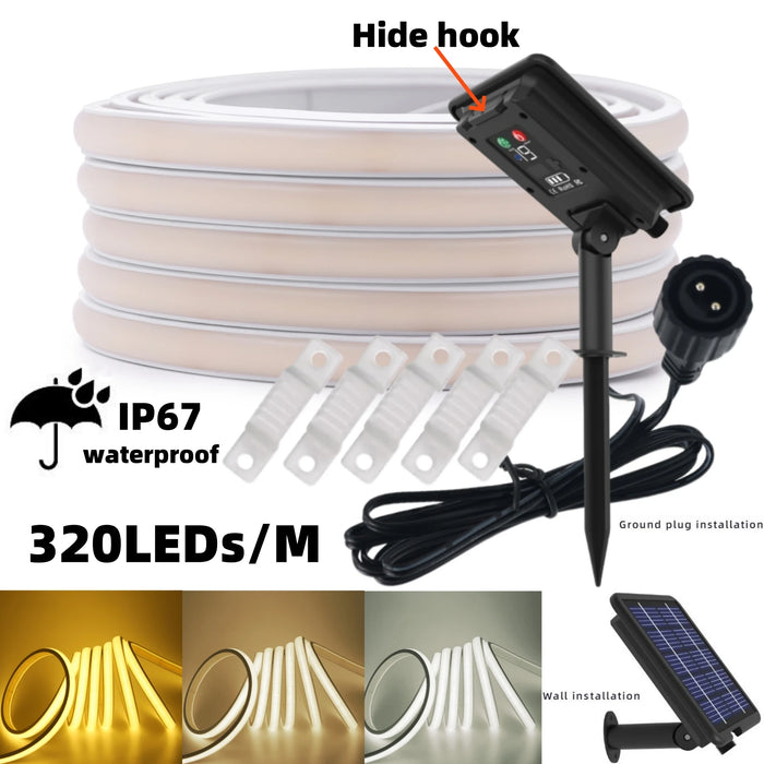 Bande lumineuse solaire néon COB 24V éclairant un salon moderne