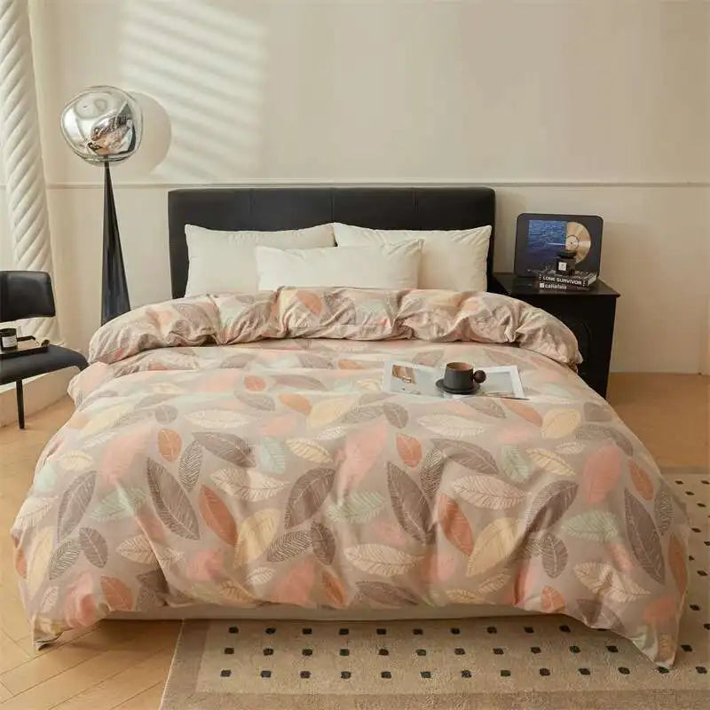 Housse de couette 240x220 cm en coton brossé épais couleur gris clair sur lit
