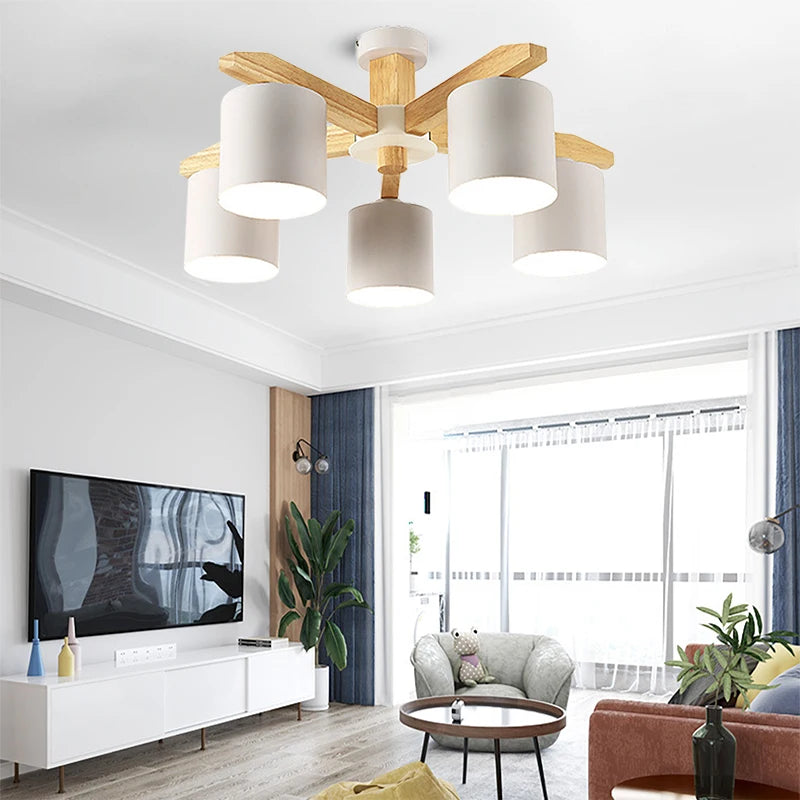 Plafonnier moderne blanc en bois pour salon