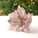 Fleur de Noël à paillettes dorées sur fond blanc