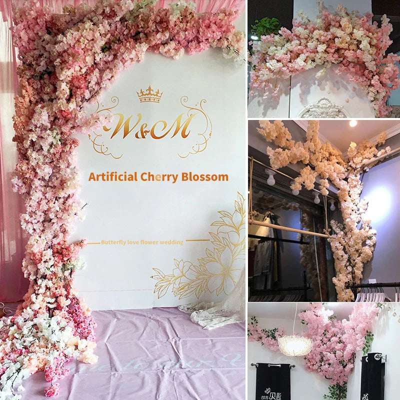 Décoration murale avec branches de cerisier en soie pour mariage