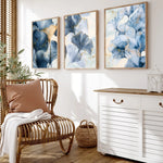Affiche murale toile bleu or plante abstraite salon