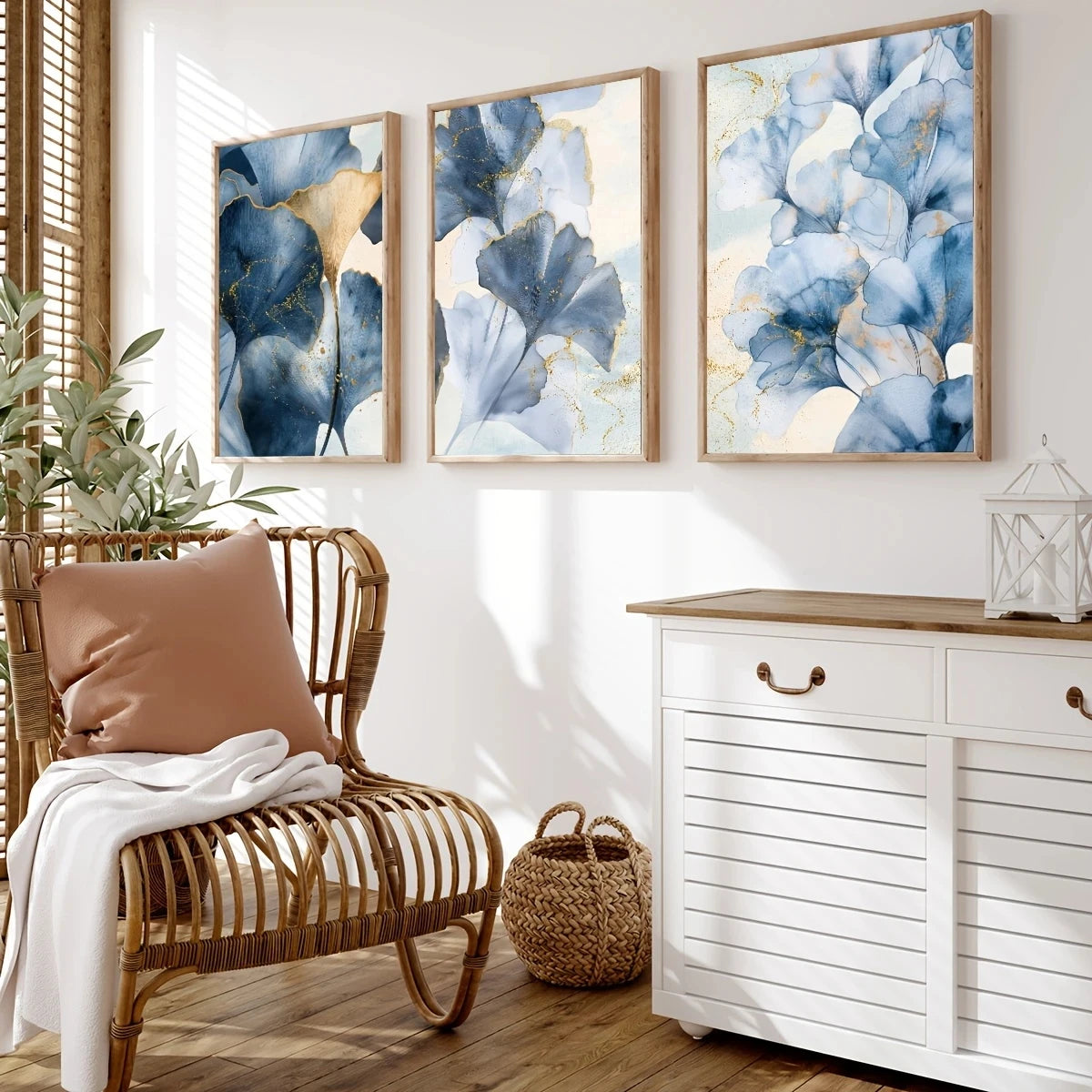 Affiche murale toile bleu or plante abstraite salon