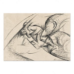 Une esquisse dynamique de formes abstraites, avec des lignes sinueuses et des mouvements expressifs qui évoquent une scène énergique et imaginative.