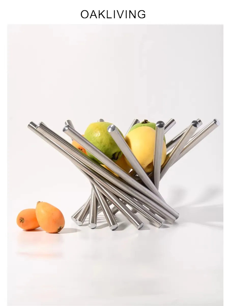 Corbeille à fruits design acier inoxydable vert sur table