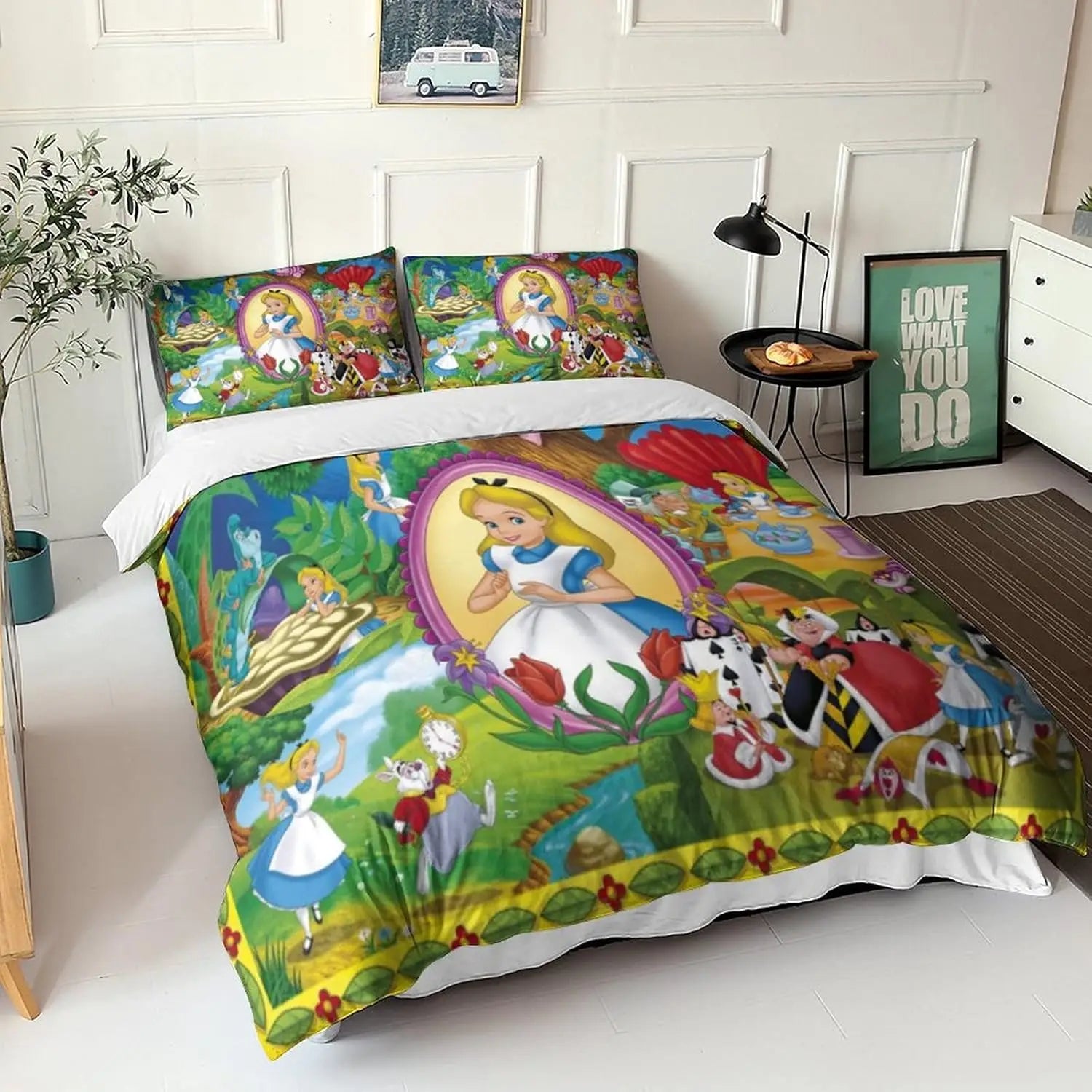 Détail de l'impression dessin animé sur la housse de couette