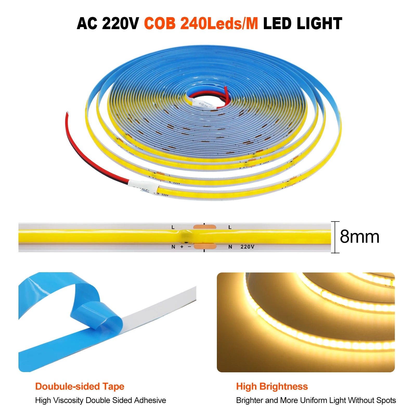 Bande lumineuse COB 20m blanc froid 6000K