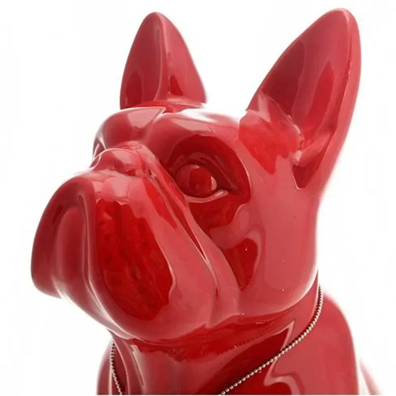 Statue de bouledogue français gris clair, position assise nordique