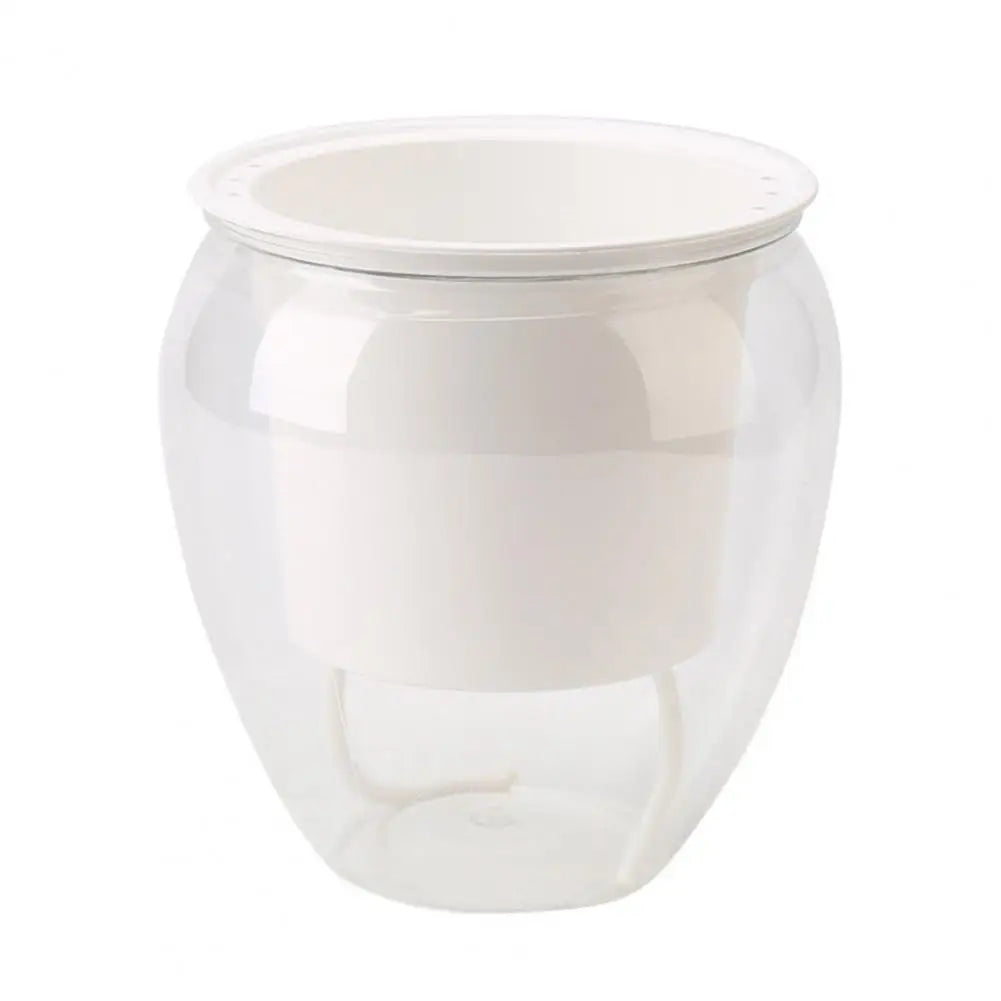 Cache-pot plastique transparent auto-arrosage blanc