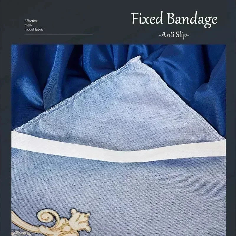 Vue rapprochée du tissu polyester du couvre-lit bleu royal