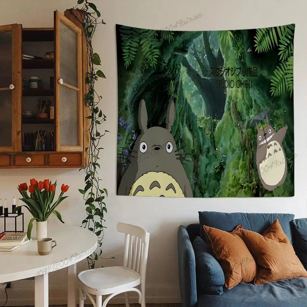 Détail de la tapisserie Totoro en polyester de qualité