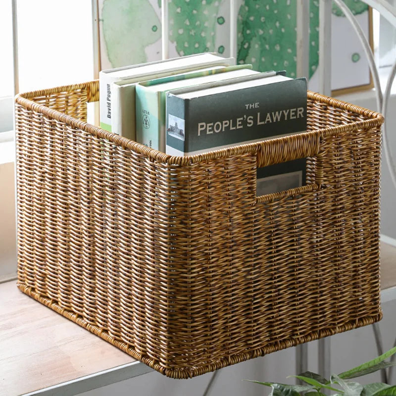 Panier de rangement en rotin vert pour organisation intérieure