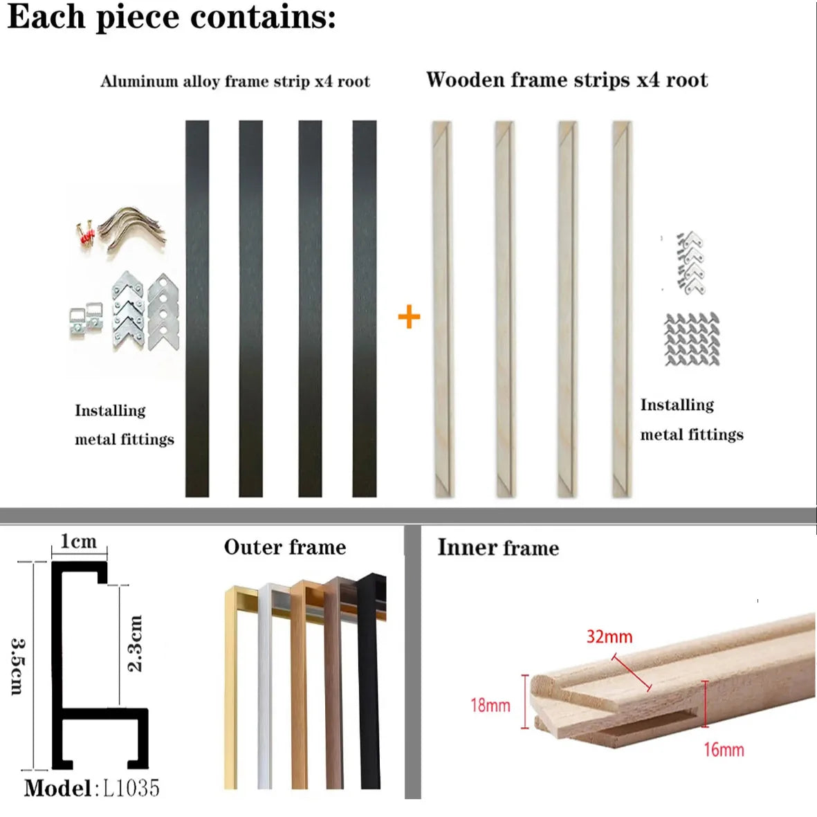 Détail du cadre photo en alliage d'aluminium et bois
