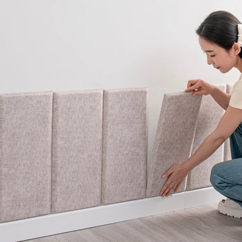Détail du tissu en lin doux et du design 3D de l'autocollant mural