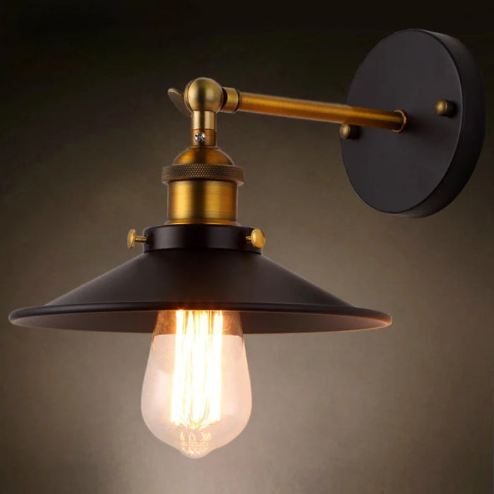 Lampe de chevet en fer rétro noir style loft industriel avec abat-jour mural Edison