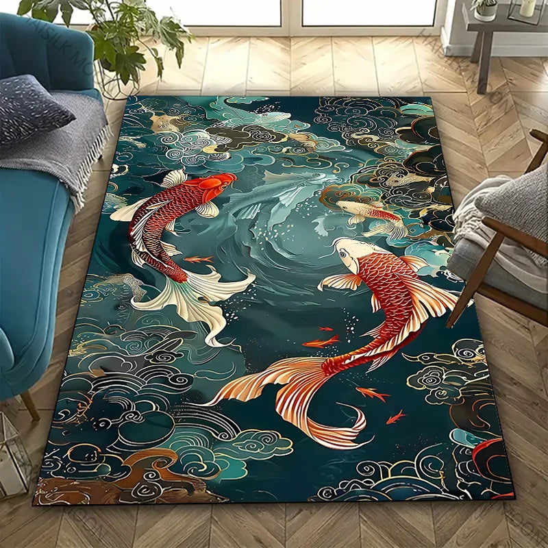 Tapis chambre été carpe koi polyester