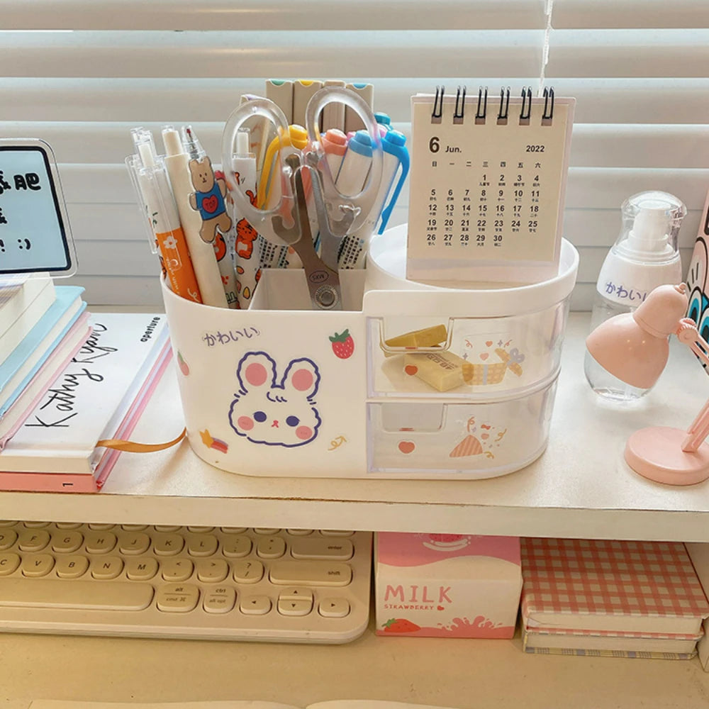 Boîte de rangement bureau transparente avec tiroir amovible ouvert