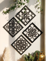 Décoration murale en bois noir 4 pièces style bohème vue de face