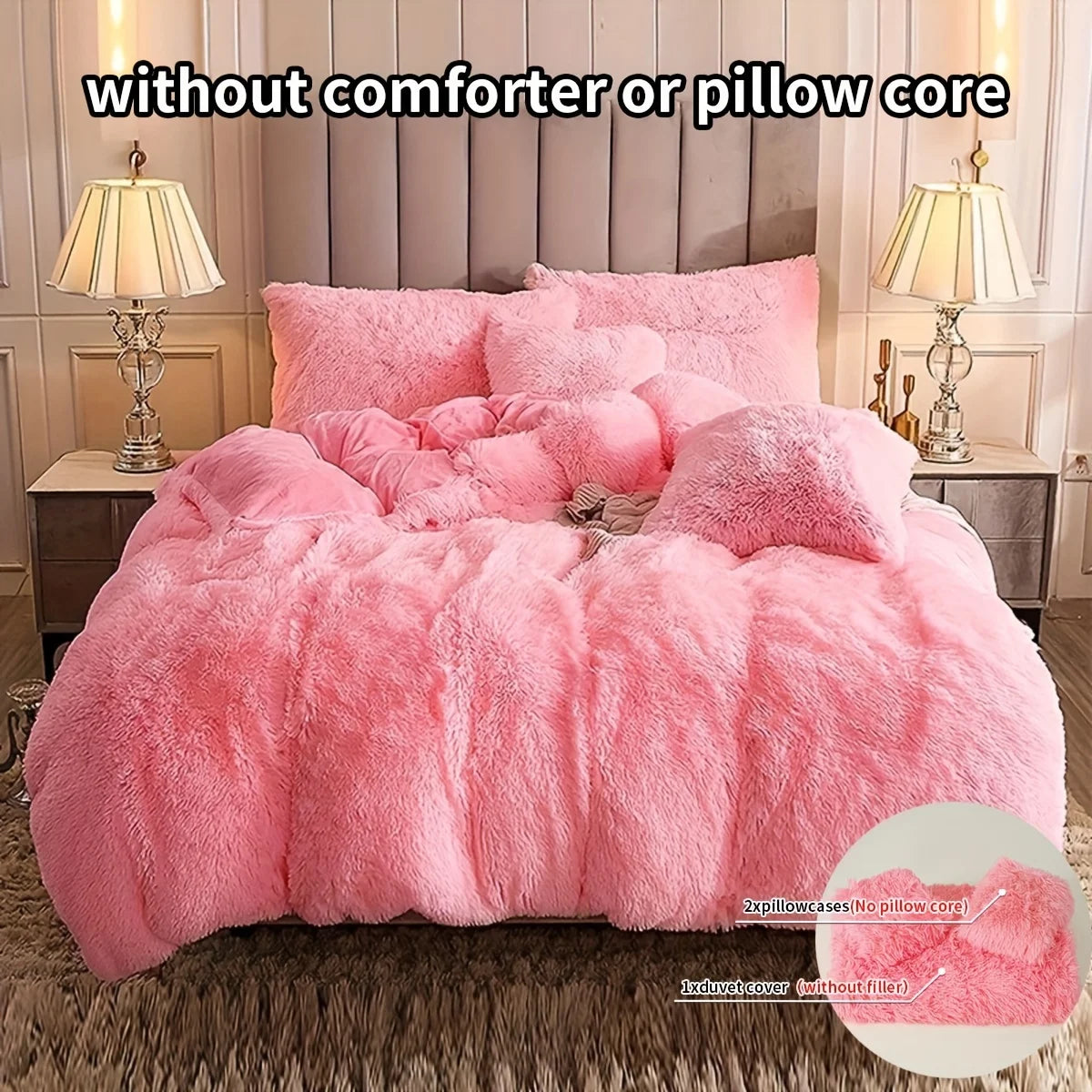 Ensemble housse de couette luxueuse en peluche grise