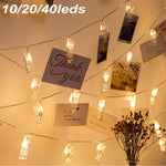 Guirlande lumineuse LED à clip photo blanc chaud