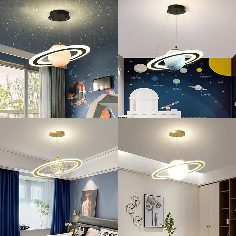 Lampe planète pendentif vue de dessous