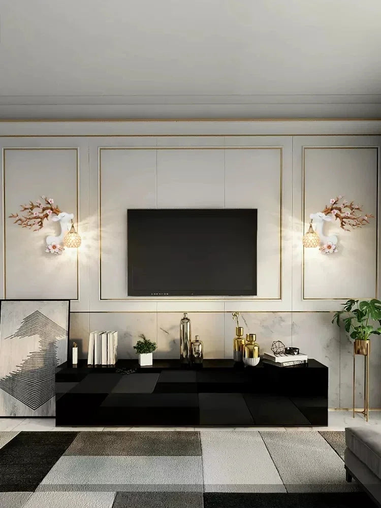 Applique murale résine cerf abat-jour cristal blanc