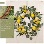 Couronne citron accrochée porte d'entrée décoration florale
