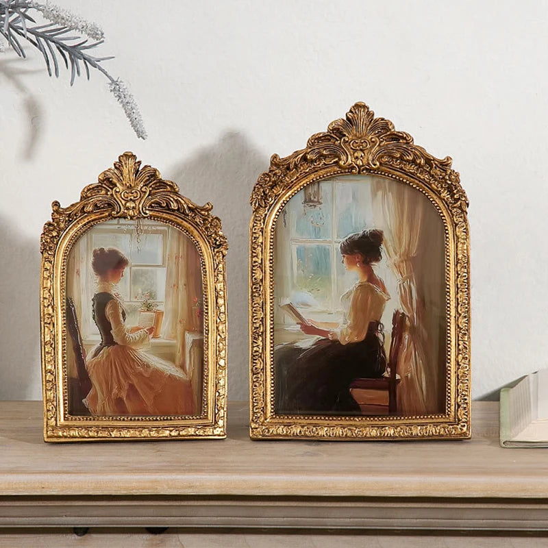 Cadre photo doré vintage avec verre et design classique