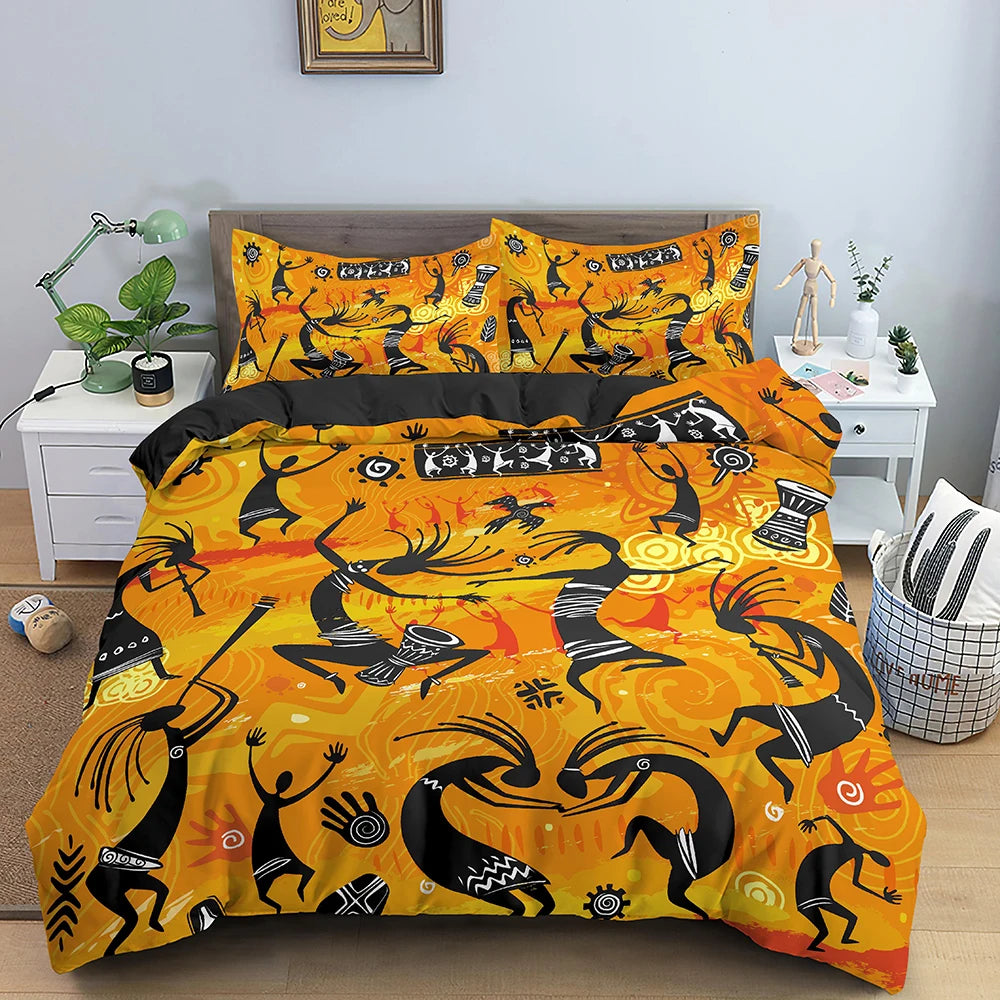 Set de literie orange imprimé 3D pour chambre bohème