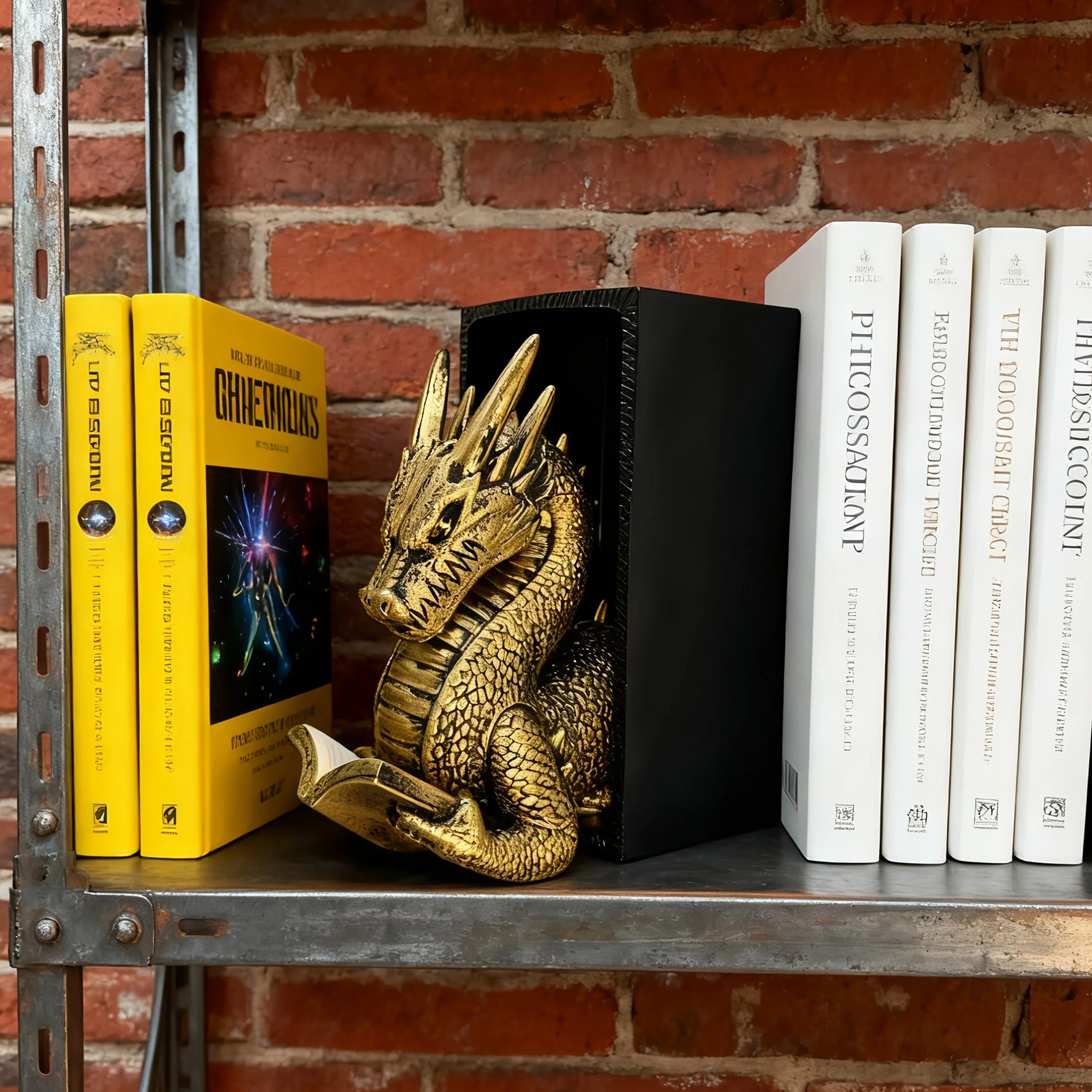 Comparaison de taille du serre-livres Dragon avec des livres