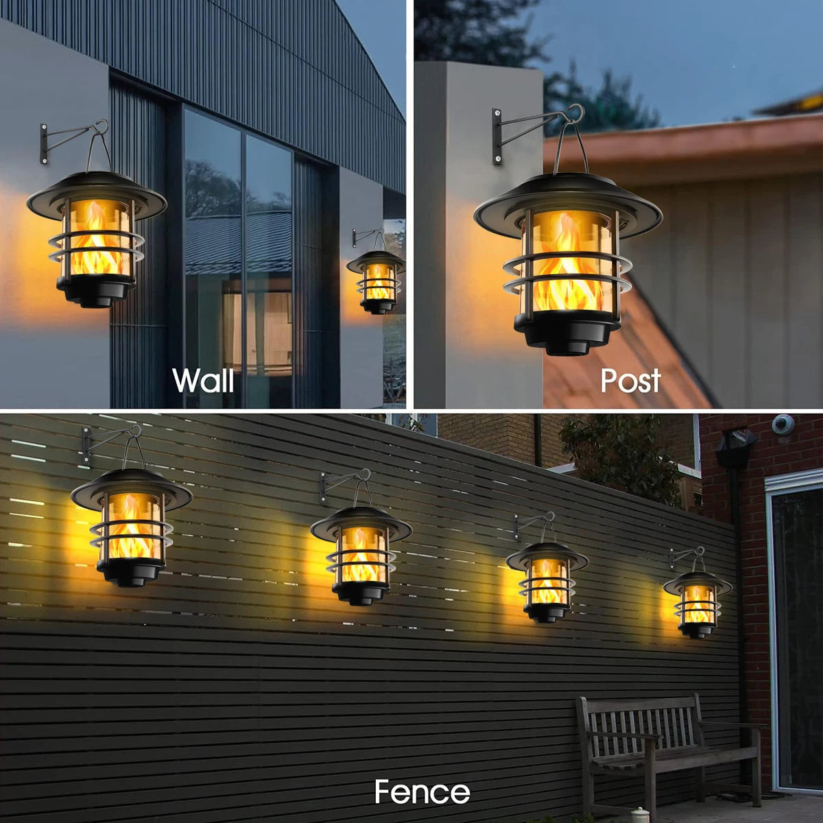 Lanterne solaire allumée la nuit diffusant une lumière chaude
