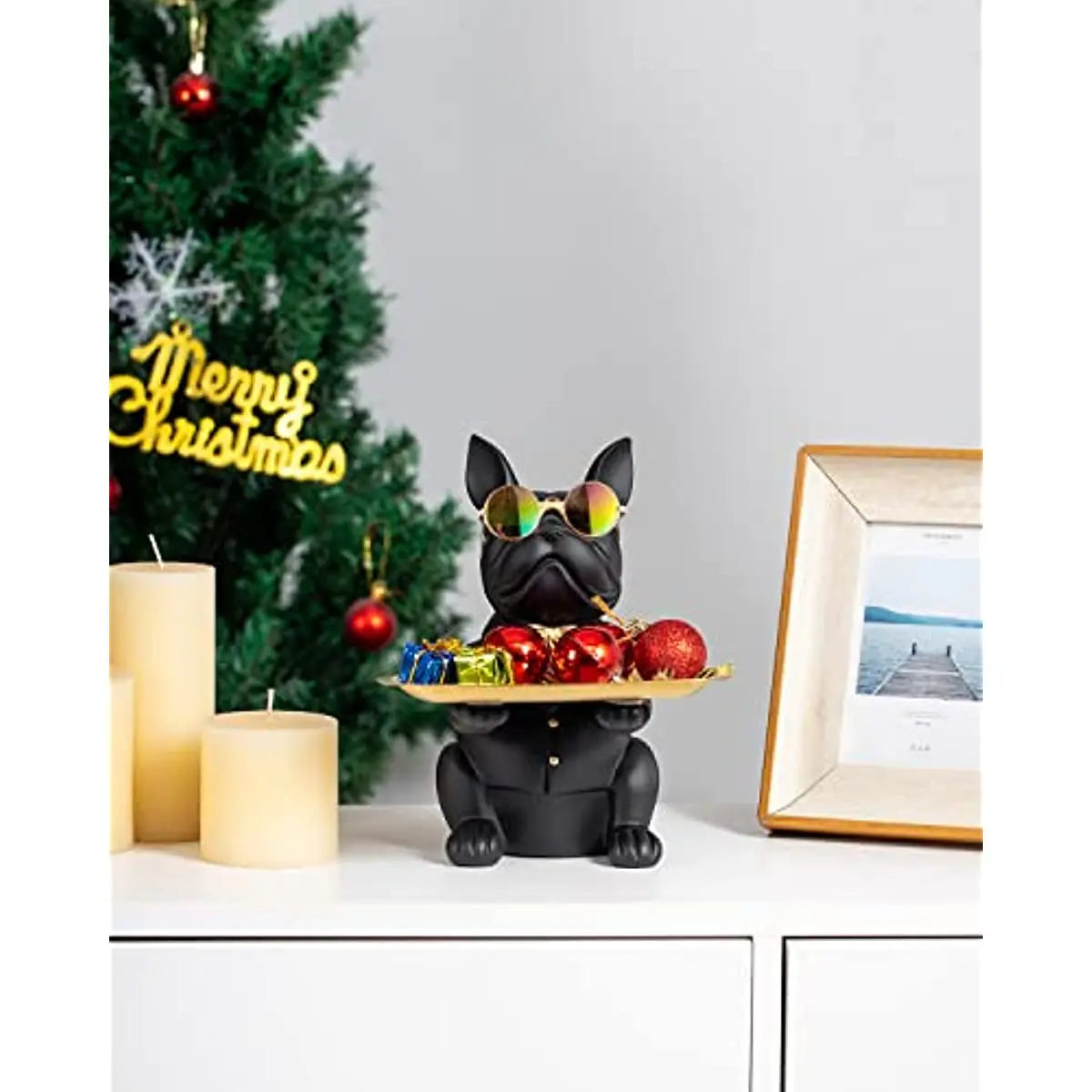 Comparaison des couleurs noire et turquoise pour la statue bouledogue