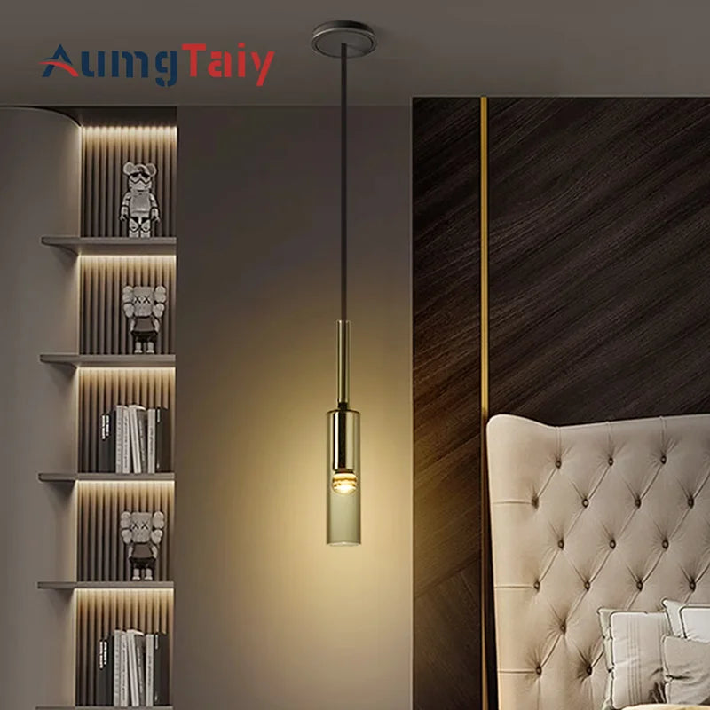 Suspension luminaire nordique tube réglable noir vue de face